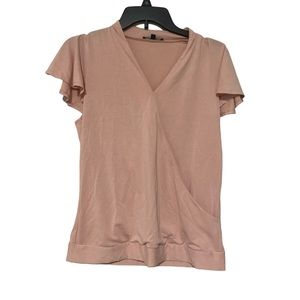 Adrianna Papell Pink Crossover Design Short Sleeve Modal Blend Blouse - Size S